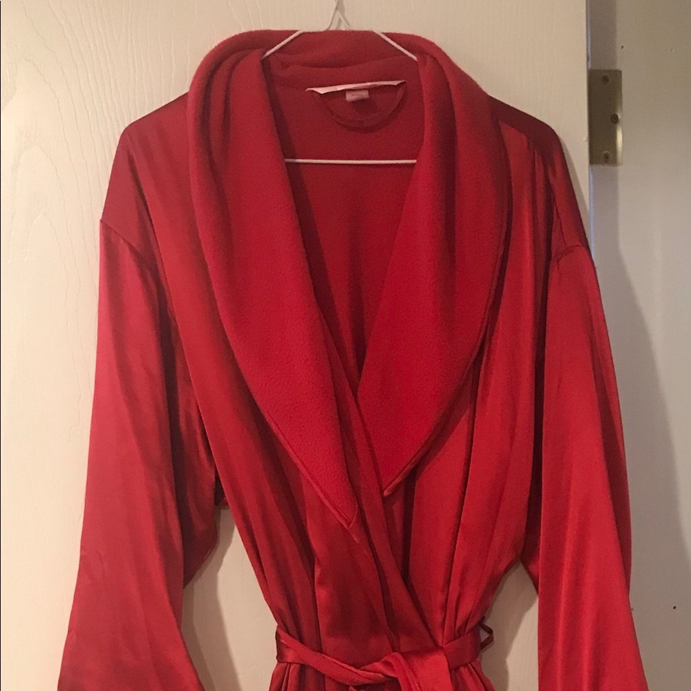 Victoria secret red satin and fleece robe
